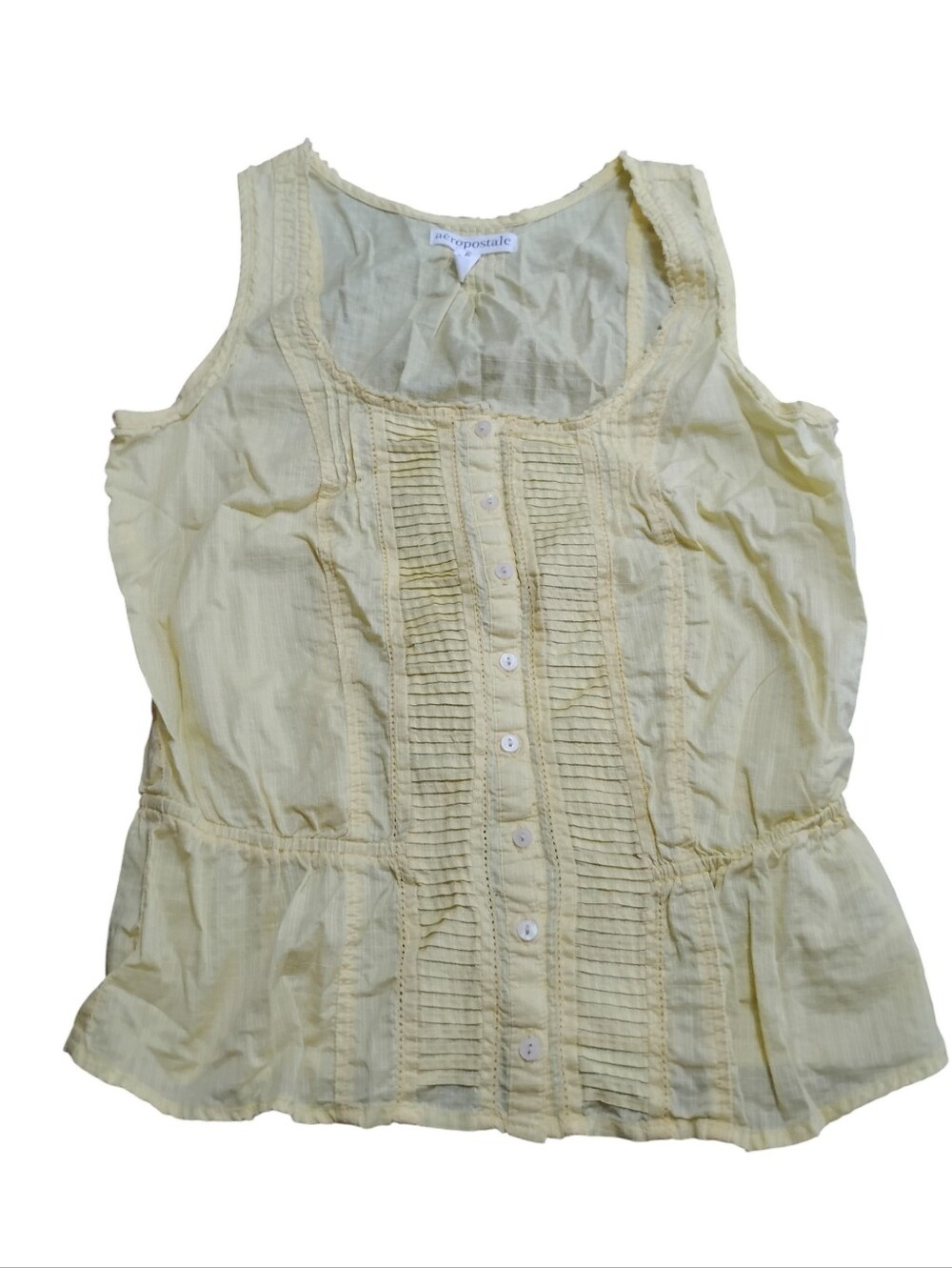 Aeropostale Yellow Button Sleevelesd Cotton Peplum  Camisole Blouse Small